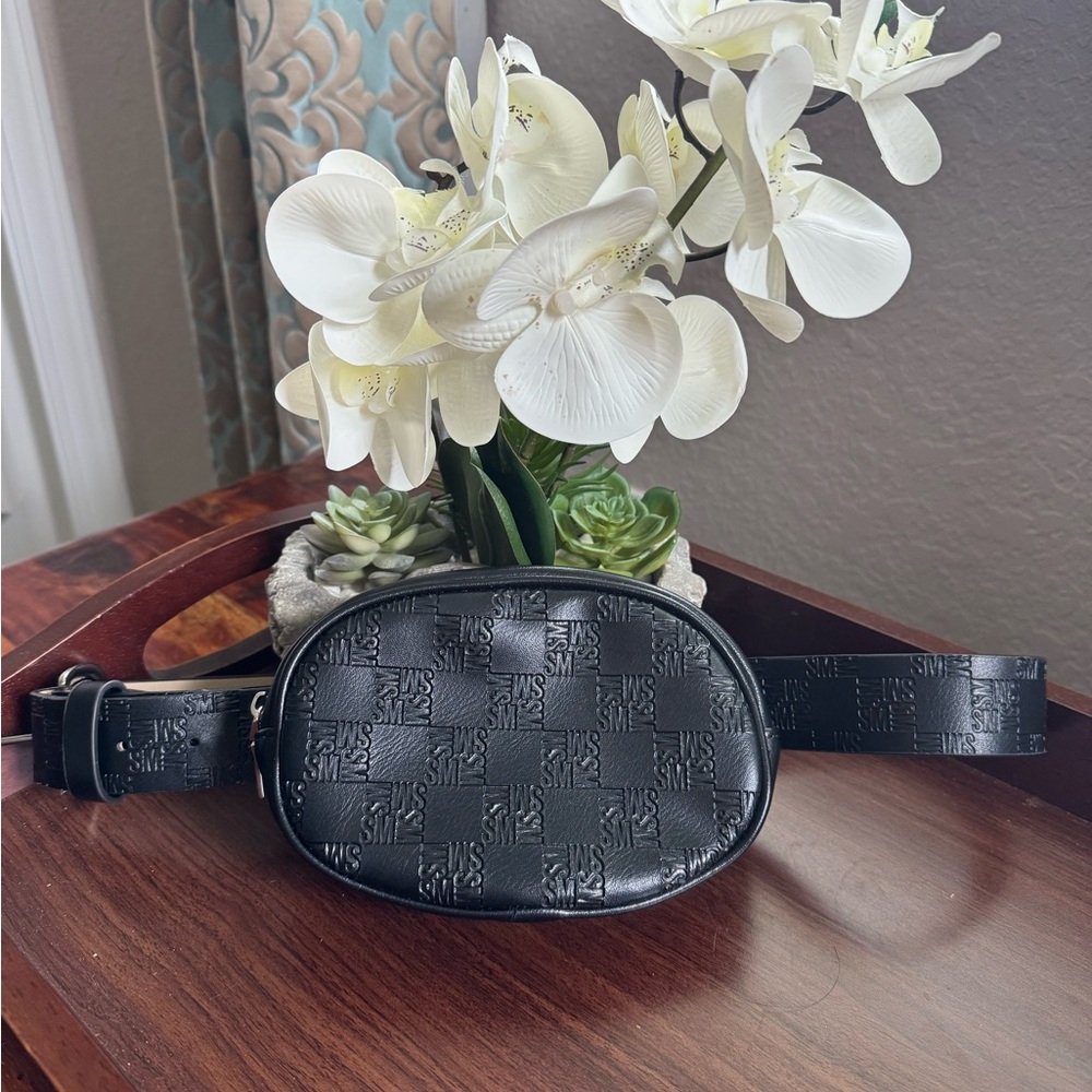Steve Madden Black Embossed Logo Belt Bag